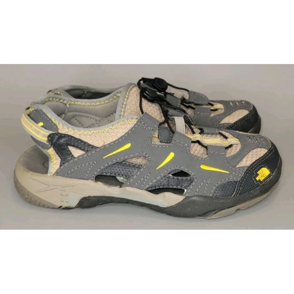 The North Face Hedgefrog Sandals Boys Youth 4 Grey Easy Pull Laces Water Shoes